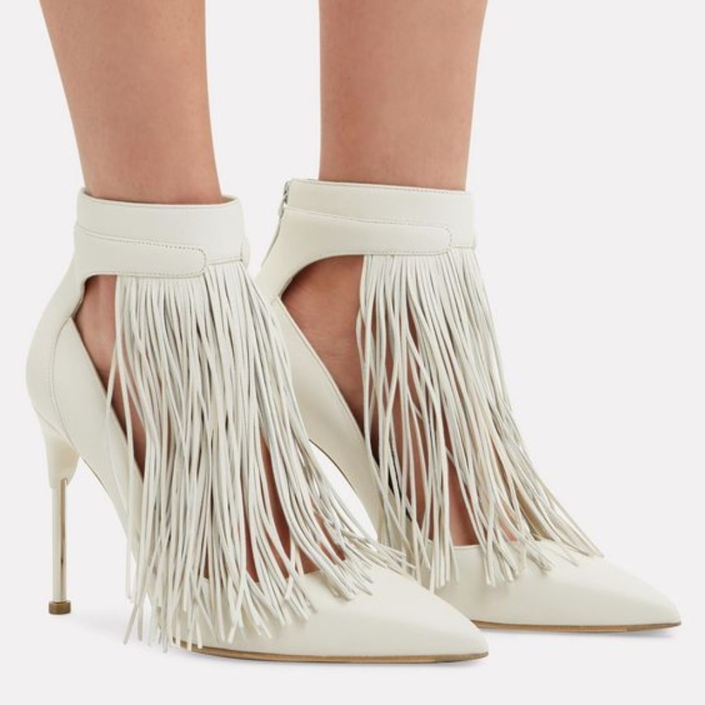 Alexander McQueen Ivory Fringe Leather Pumps